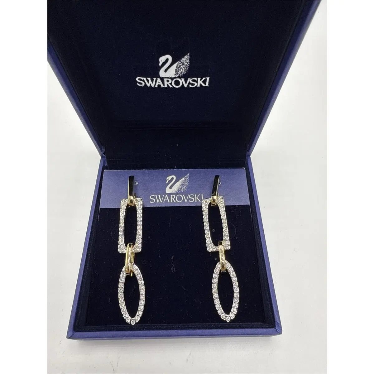 Swarovski Gold Tone and Rhinestone Drop Earrings in Crystal 2.5 Inches SW