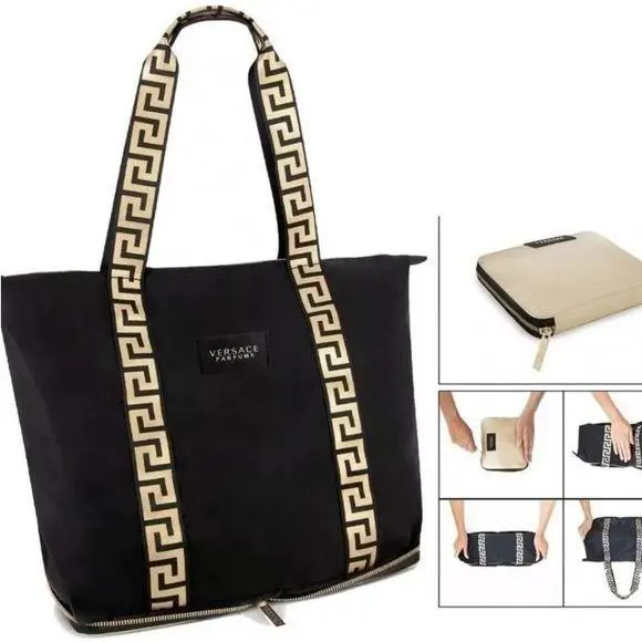 Limited Edition Versace Parfums Black and Gold Fold -up Tote Bag Gwp