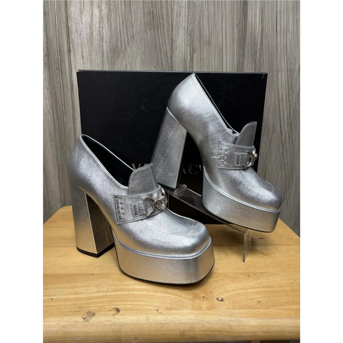 Medusa Platform IT 37 US 7 Silver Retail by Versace