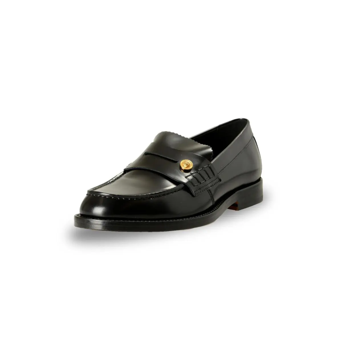Versace Women`s Black Polished Leather College Loafers Shoes US 7 IT 37