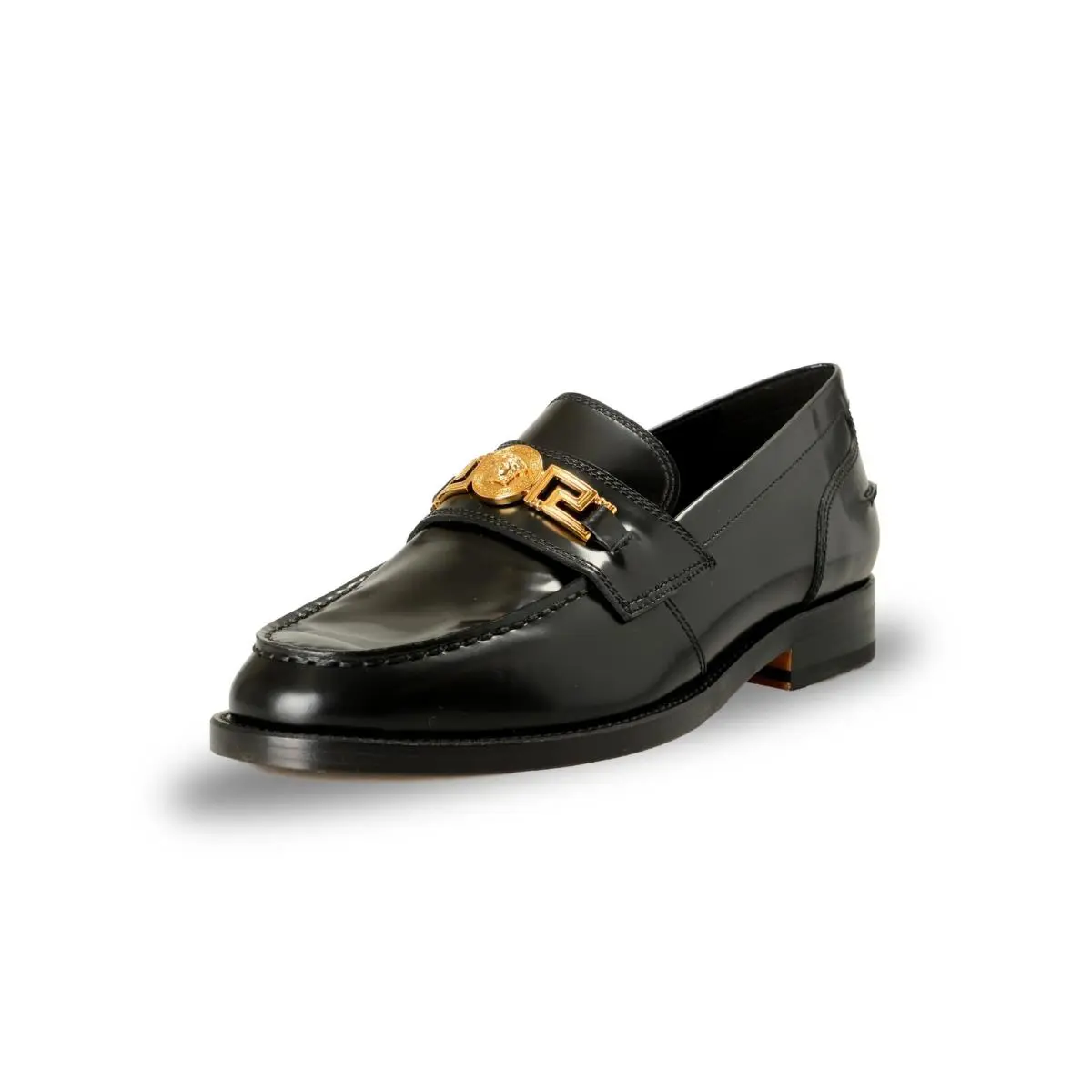 Versace Men`s Black Leather Gold Medusa Logo Loafers Shoes US 8 IT 41