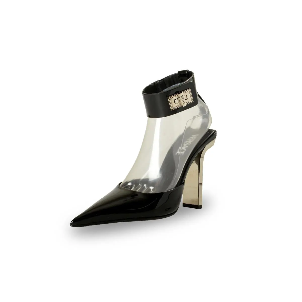 Versace Women`s Black Patent Leather Ankle Strap Pump Shoes US 9 IT 39