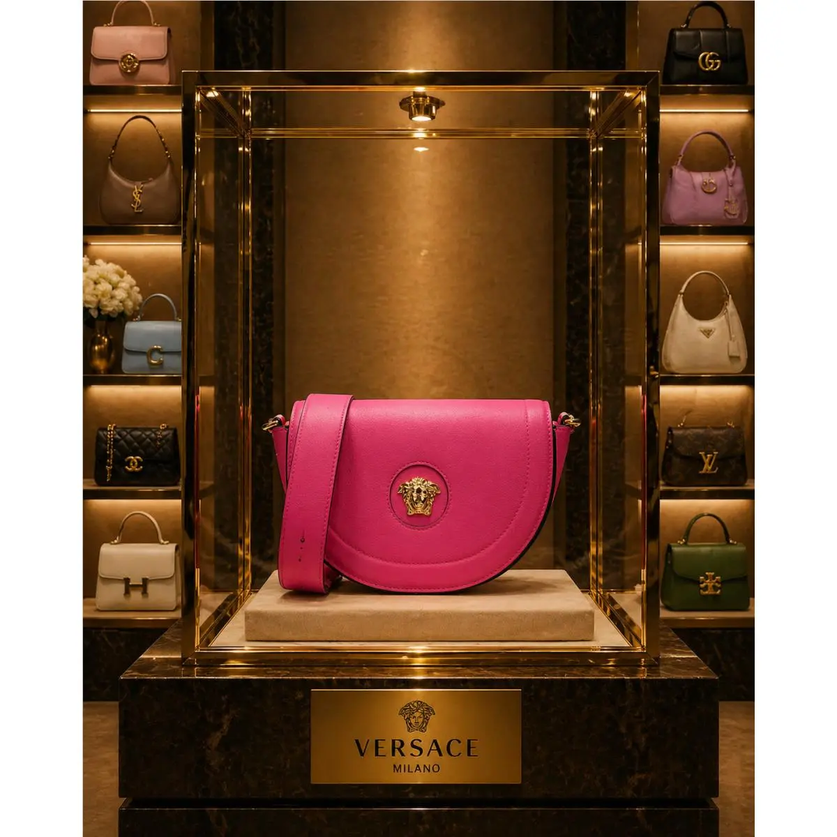 Versace Women`s Fuschia Leather Crossbody Bag