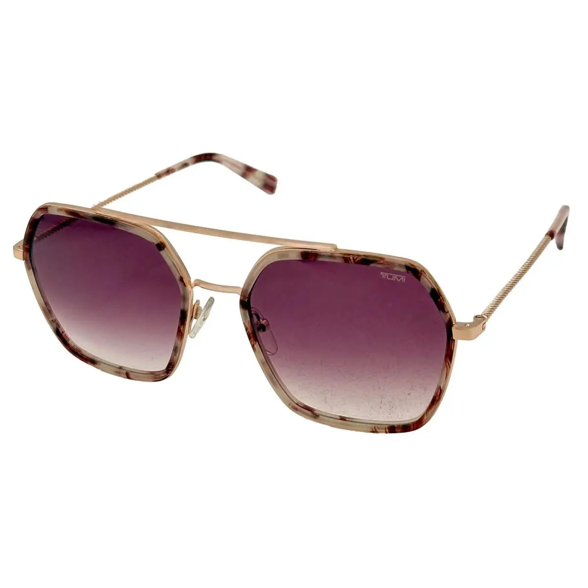 Tumi Womens Rose Gold Square Metal Sunglass Brown Lens Stu 510