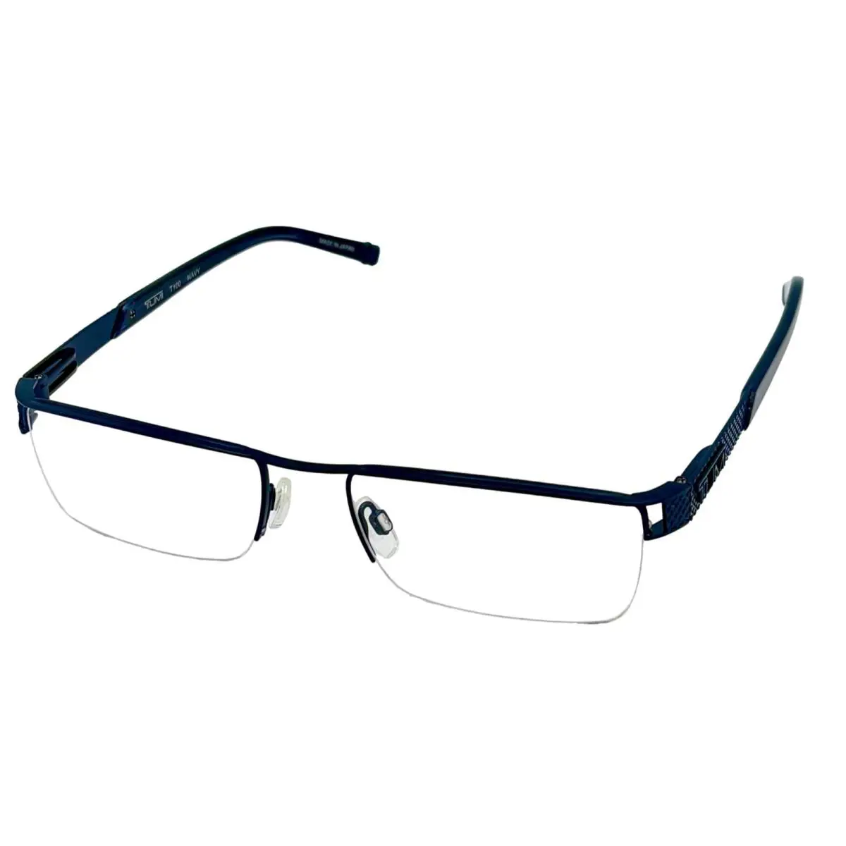 Tumi Mens Navy Rimless Stainless Steel Rectangle Eyewear Frame T100 53mm