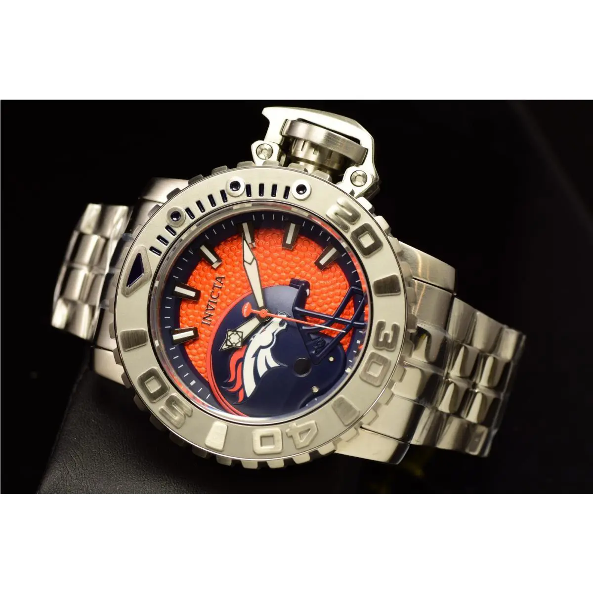 Invicta Nfl Denver Broncos Sea Hunter 58mm Orange Dial Automatic Watch Men