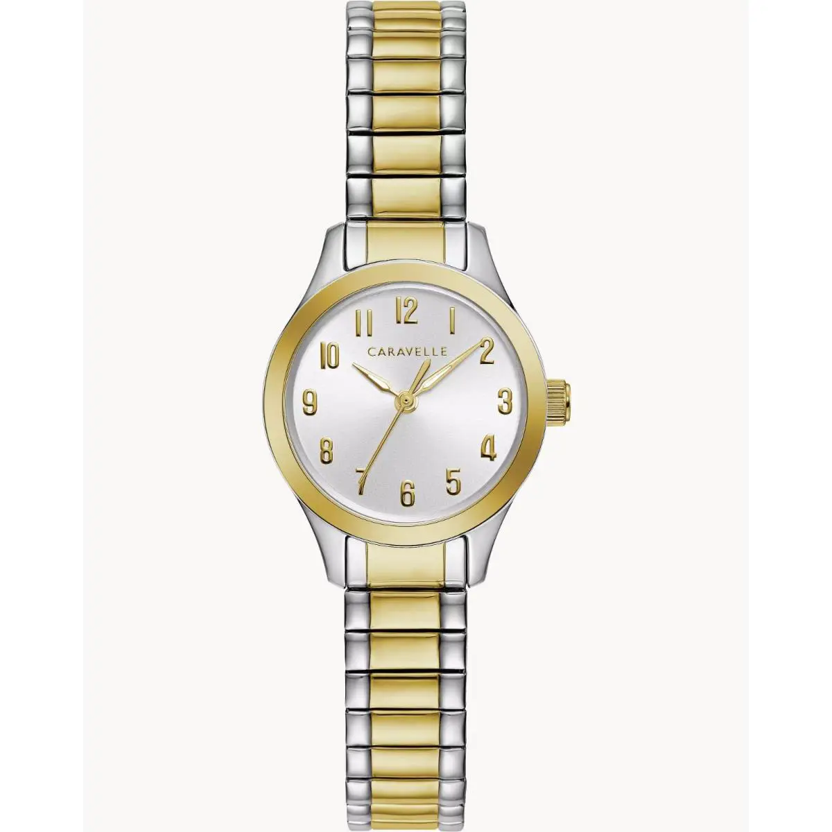 Caravelle by Bulova Two Tone Gold Silver 45L177 Flex Stretch Band Watch