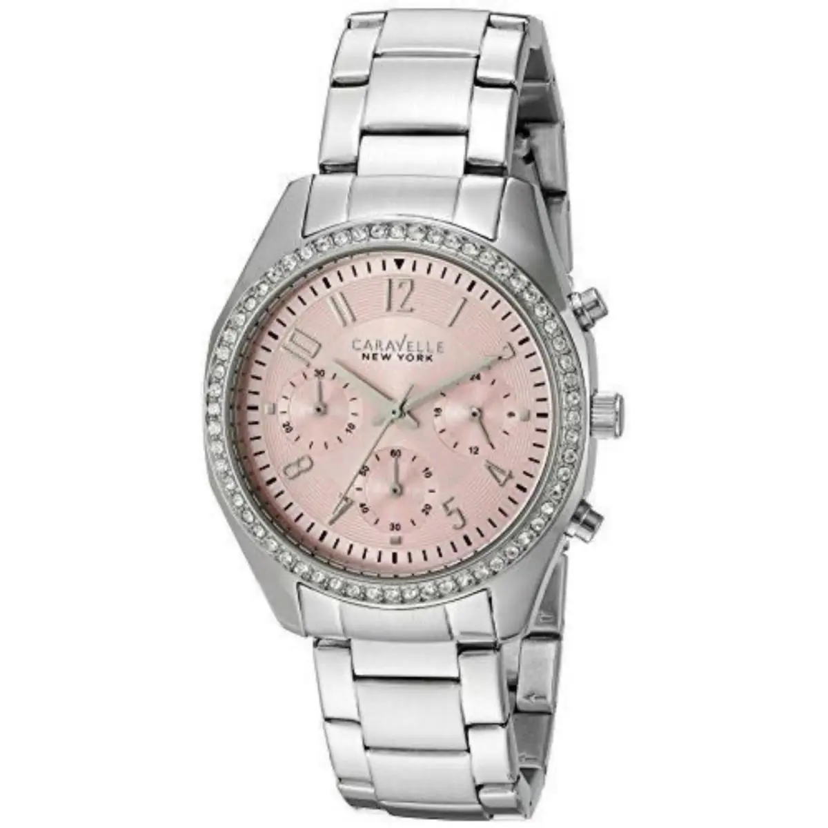 Caravelle New York Bulova Women`s 43L191 Crystal Pink Dial Stainless Steel Watch - Dial: Pink, Band: Silver, Bezel: Silver