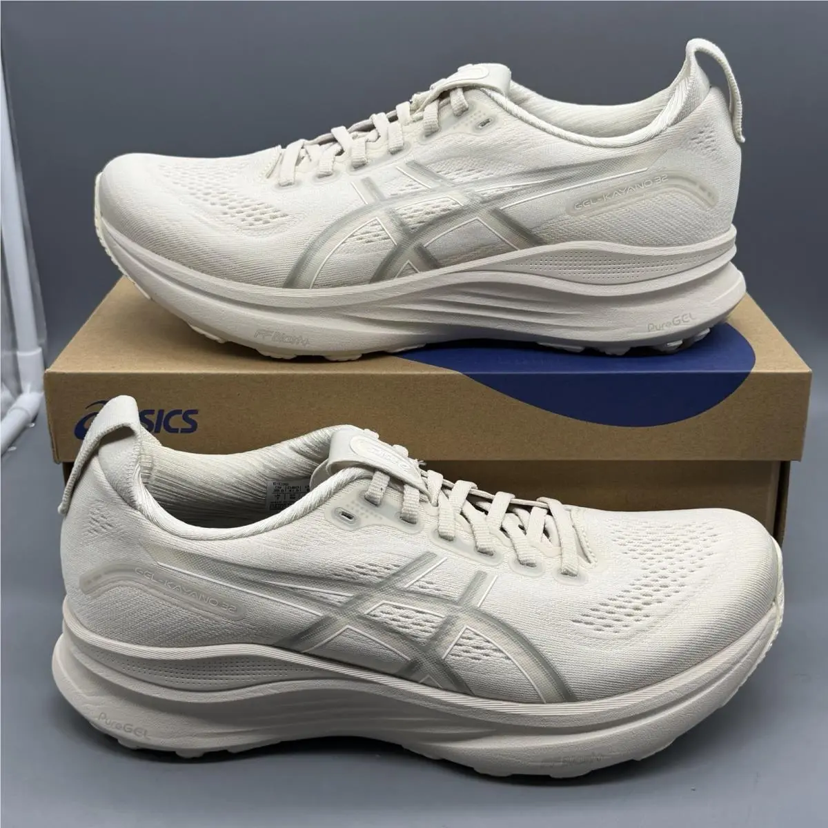 Asics Gel Kayano 32 Mens 8 Running Shoes Gym Training Oatmeal Meteor Grey