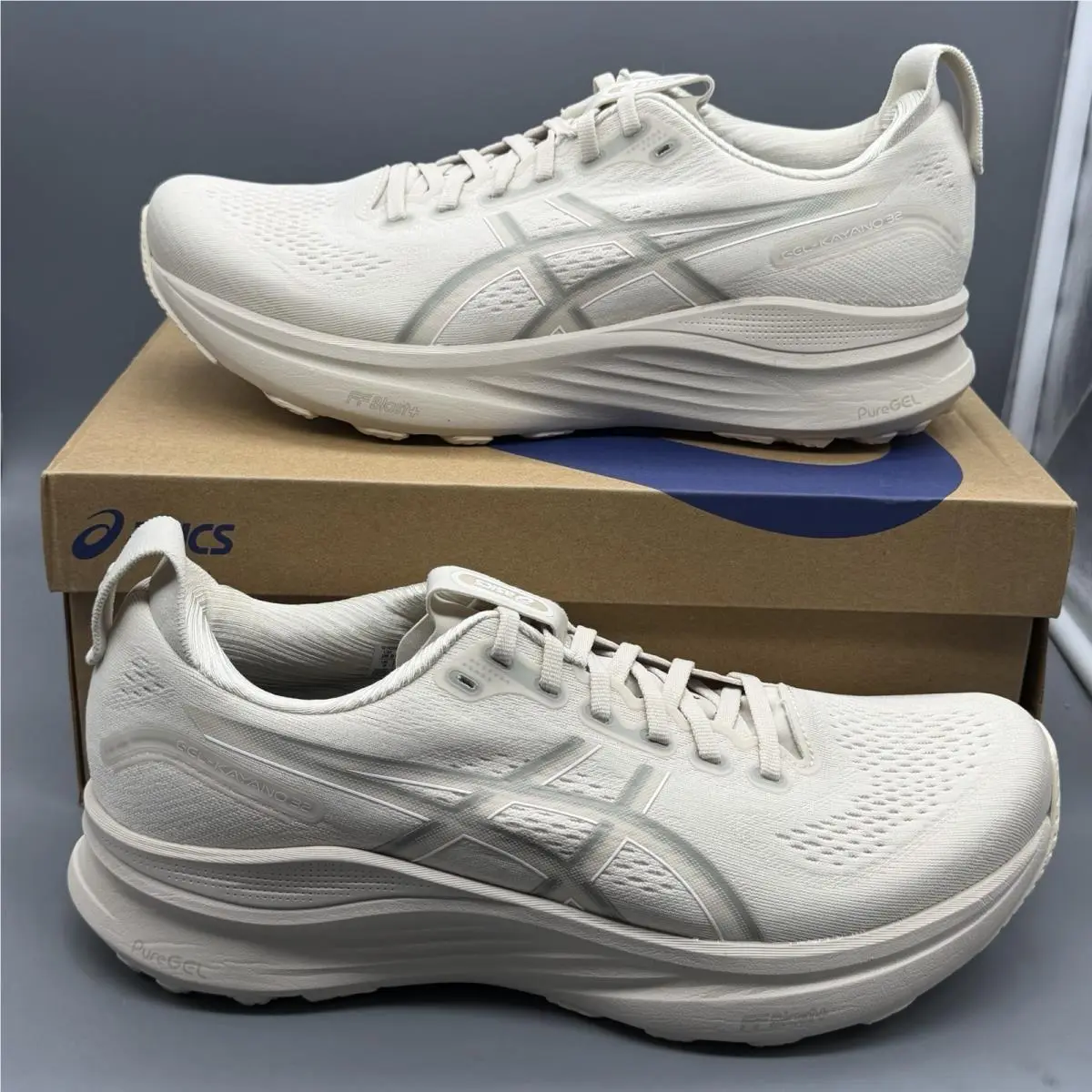 Asics Gel Kayano 32 Mens 10 Running Shoes Gym Training Oatmeal Meteor Grey