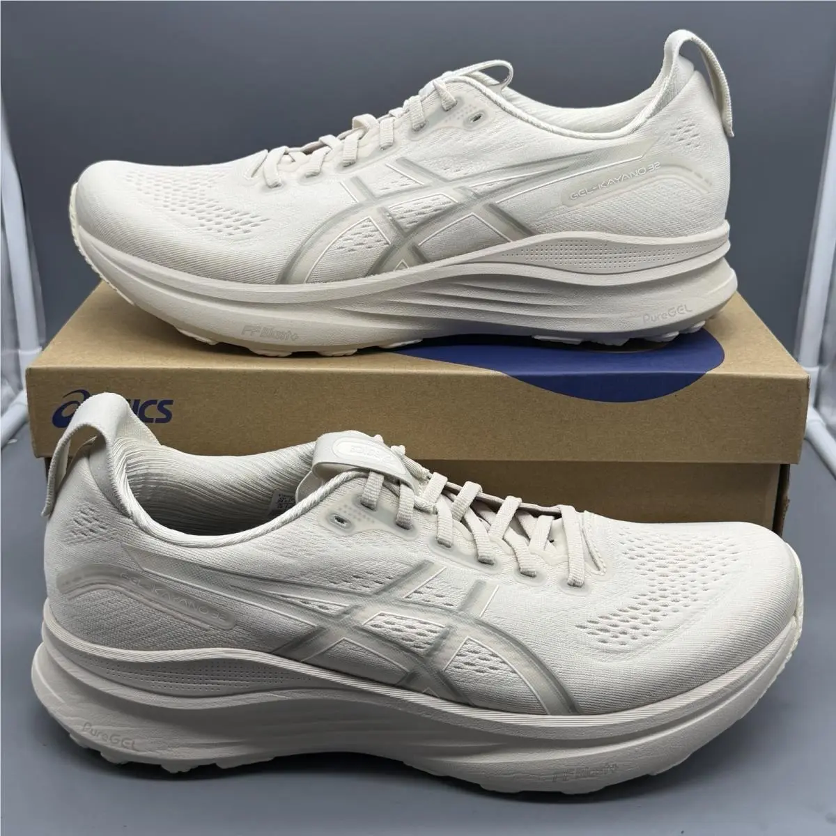 Asics Gel Kayano 32 Mens 11 Running Shoes Gym Training Oatmeal Meteor Grey
