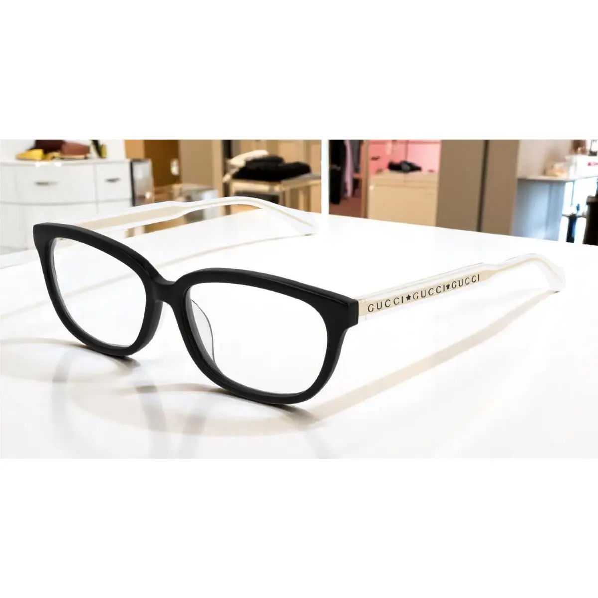GG0568OA 001 Square Black Crystal Demo Lens 55 mm Women`s Eyeglasses C by Gucci