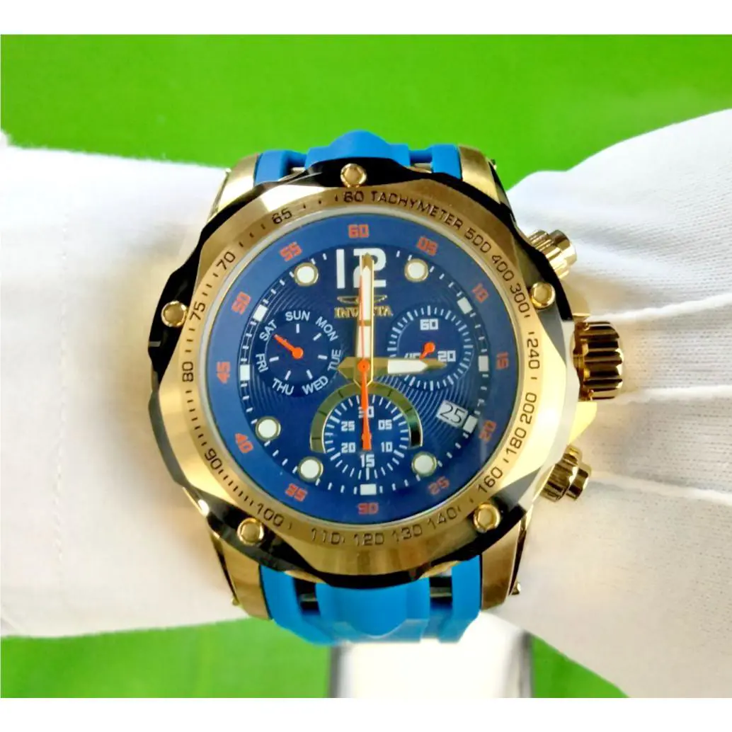 Invicta Speedway 40357 Men Watch 51 mm Blue Gold Chronograph Silicone Strap 100M
