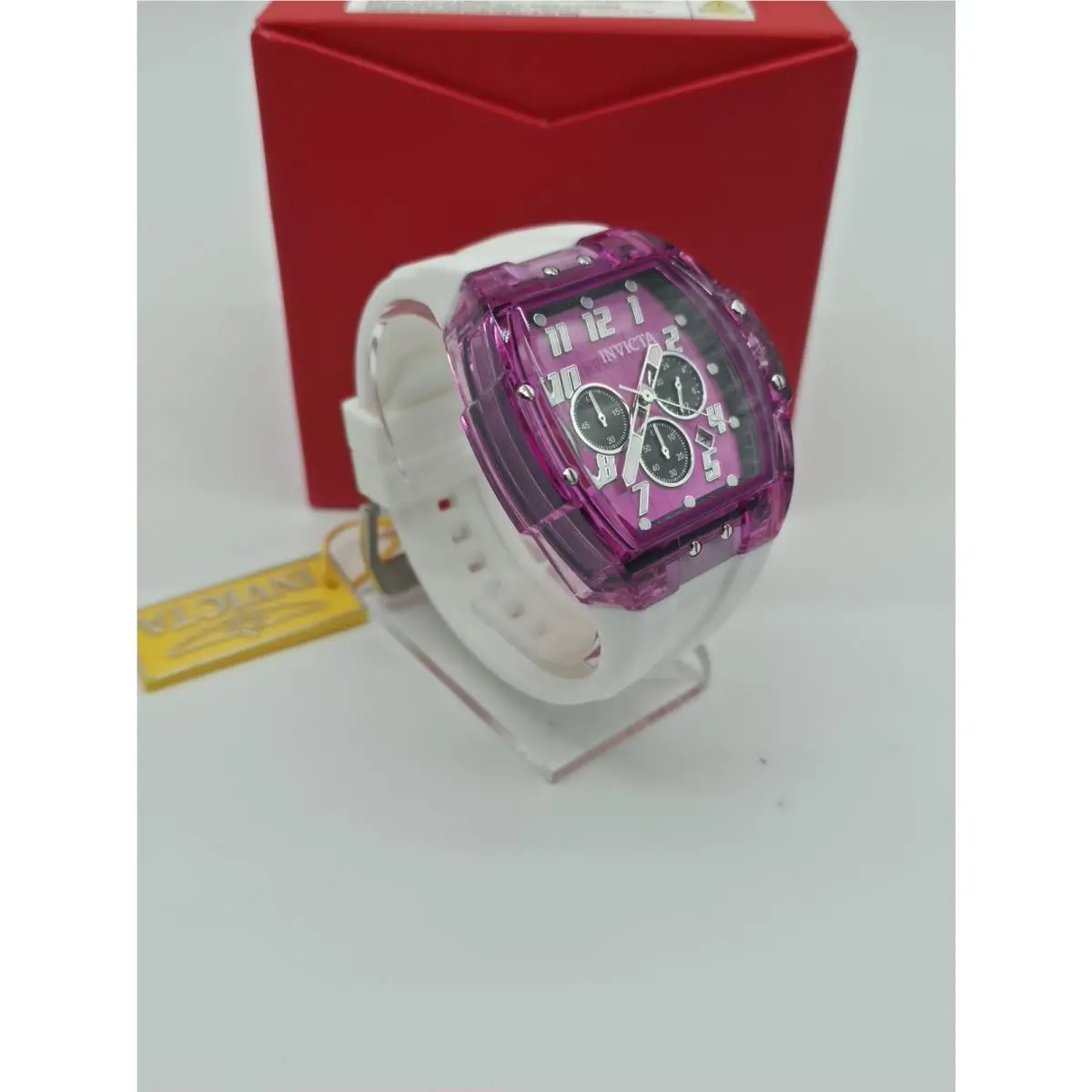 Invicta S1 Rally Kinesia Anatomic Men’s Quartz Watch 47mm Pink Dial 50079 Purple - Dial: Black, Pink, Band: White, Bezel: Clear, Pink