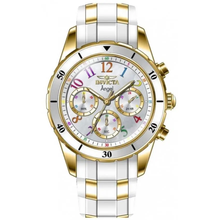 Invicta Angel Chronograph Gmt Quartz White Dial Ladies Watch 49801 - Dial: White, Band: Two-tone (White and Gold), Bezel: Gold-tone
