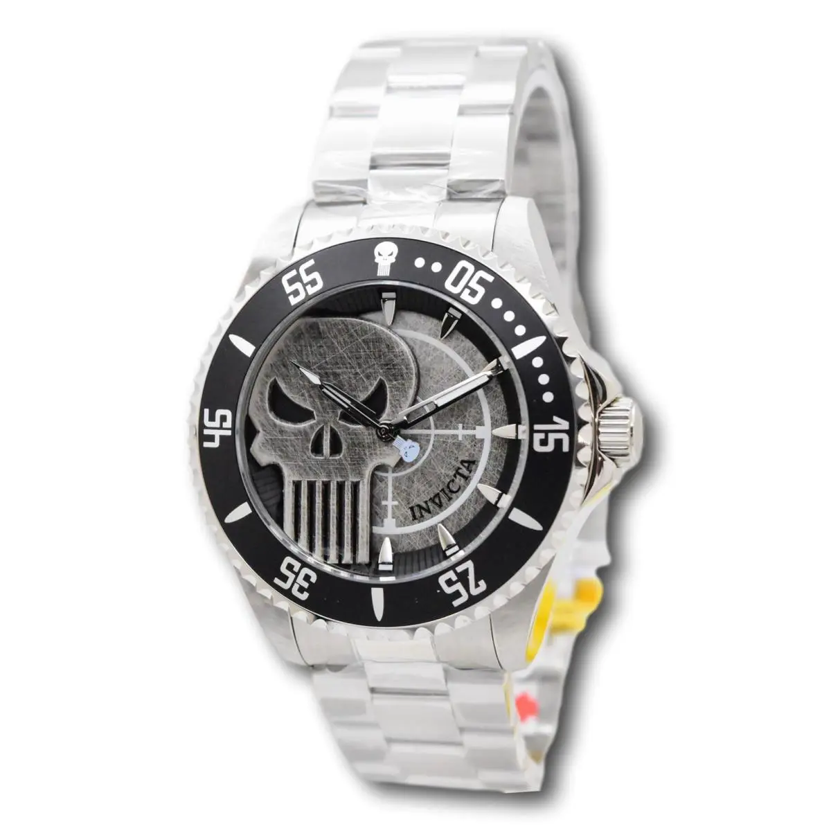 Invicta Marvel Punisher Limited Edition Men`s 44mm Stainless Quartz Watch 29693 - Dial: Gray, Band: Silver, Bezel: Black
