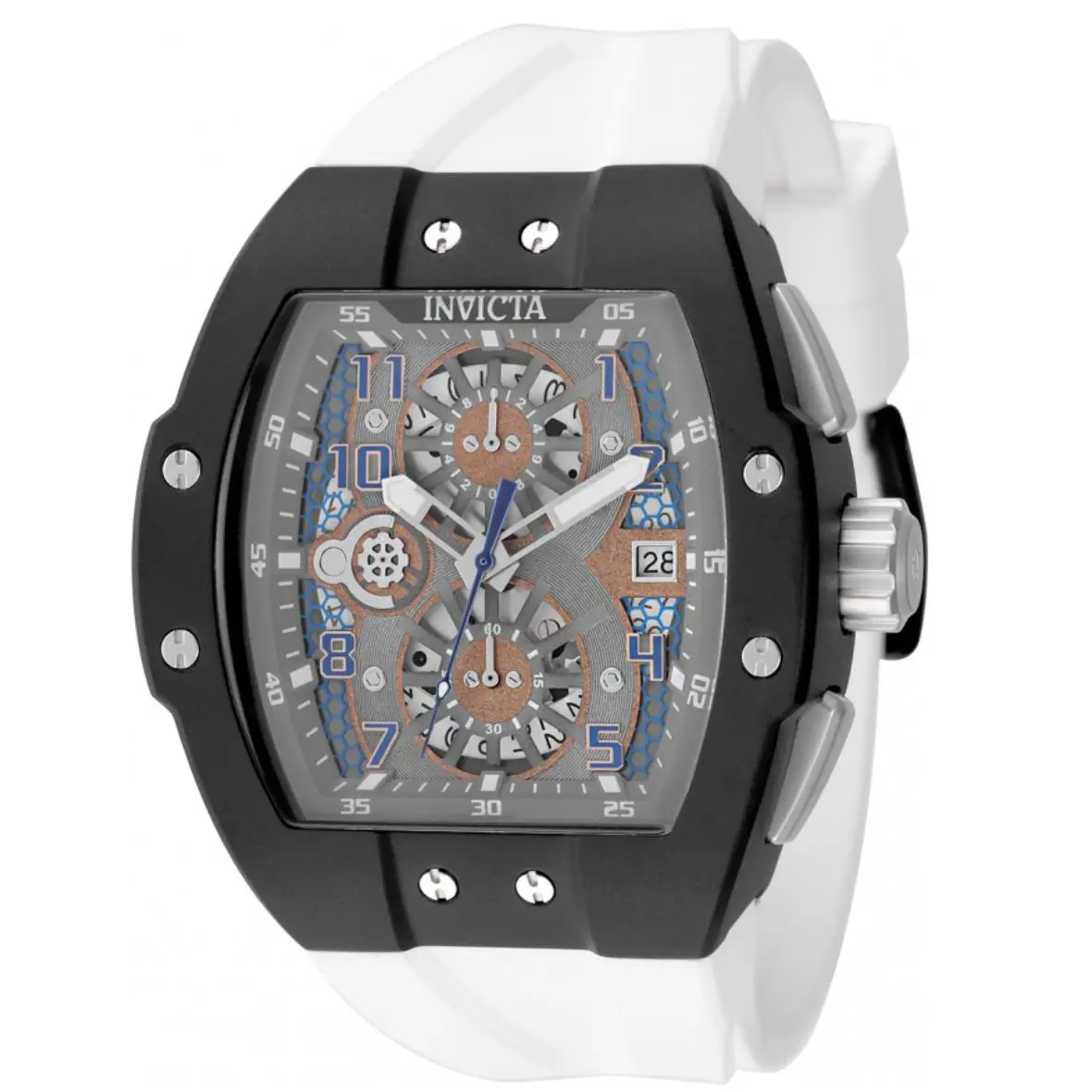 Invicta Racing Pitlane Men`s 47mm Skeleton Dial Arctic Chrono Watch 50411 - Dial: Black, Blue, Bronze, Brown, Gray, Silver, White, Band: White, Bezel: Black, Silver