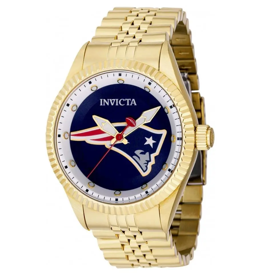 Invicta Nfl England Patriots Mens 43mm Gold Stainless Quartz Watch 42442
