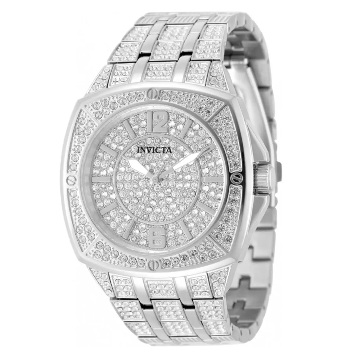 Invicta Celestial Lux Men`s 43mm Silver Pave 407 Crystals Quartz Watch 50326 - Dial: Silver, White, Band: Silver, White, Bezel: Silver, White