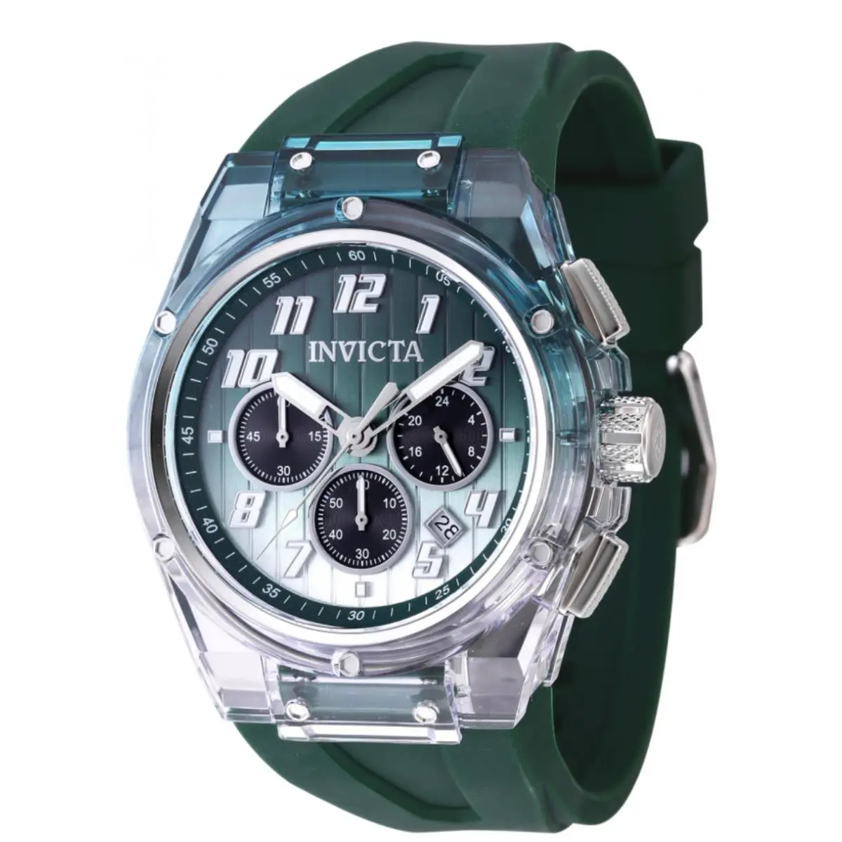 Invicta S1 Rally Prism Color Flip Men`s 44mm Clear Case Chrono Watch 47351 - Dial: Green, Multicolor, Silver, White, Band: Green, Bezel: Clear, Green, Silver