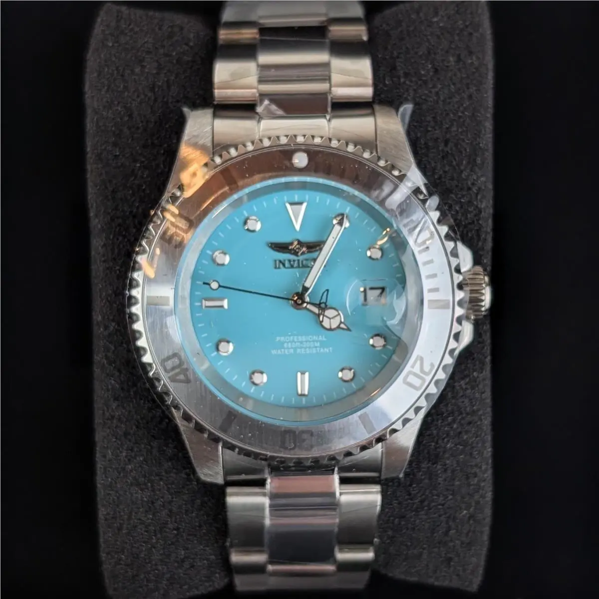 Invicta Pro Diver Men`s 40mm Silver Tone Stainless Steel Blue Dial Date 50957