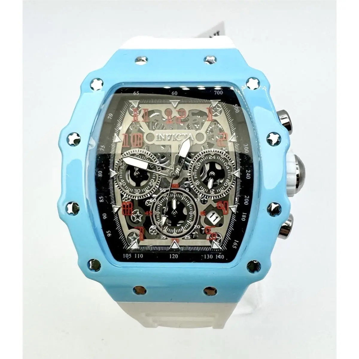 Invicta Men`s Chronograph Sport Watch Blue Case White Band Limited Edition