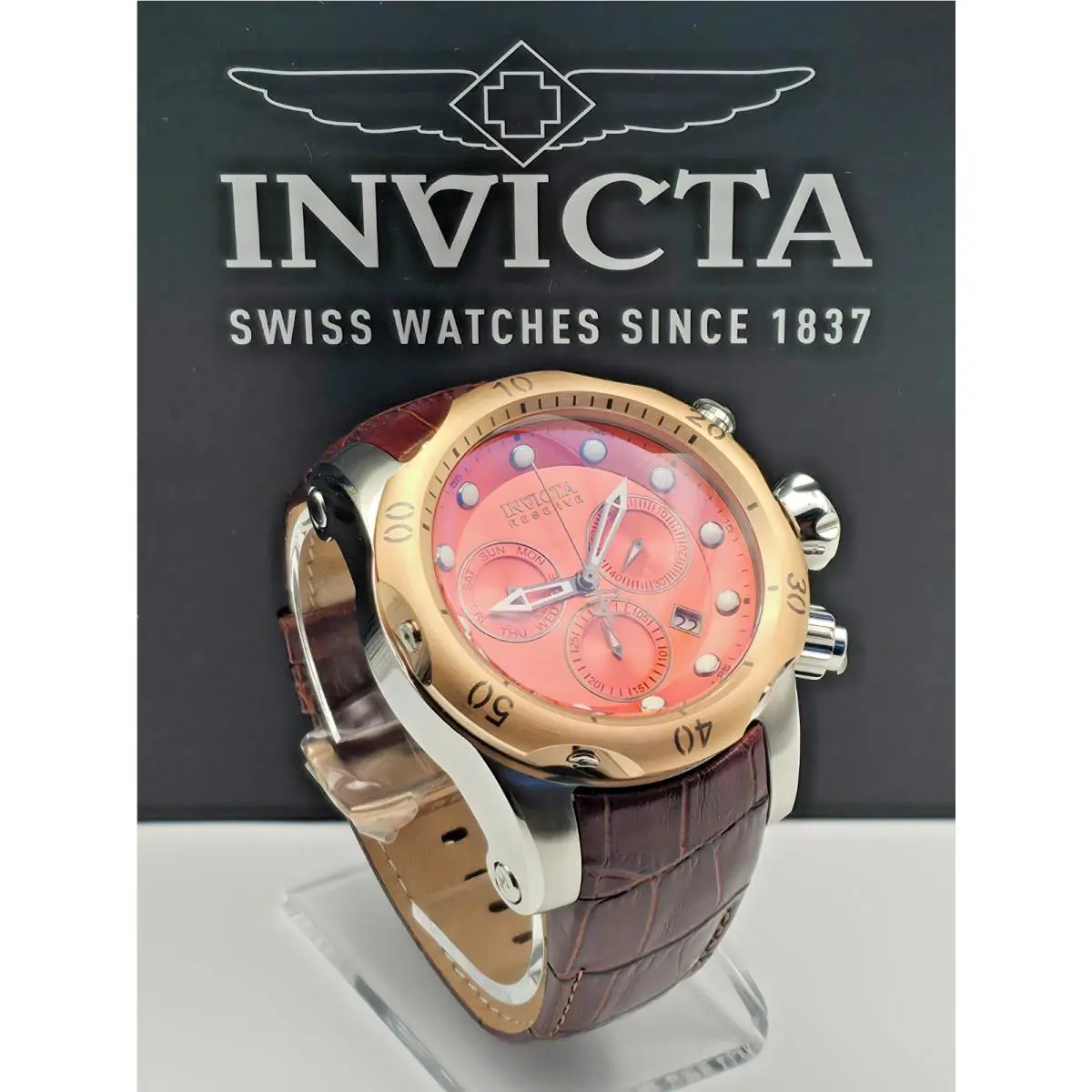 Invicta Reserve Venom Swiss Ronda Z60 Caliber Men Watch Orange Dial 53.7mm Brown