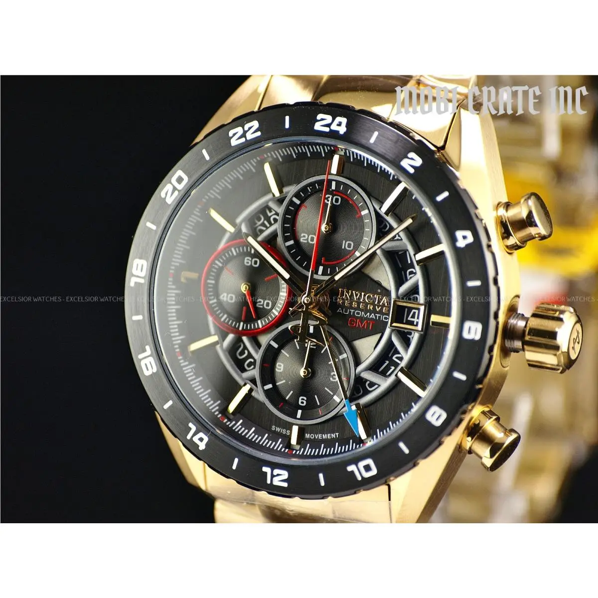 Invicta Reserve Golden Elite Eta 7754 Automatic Chronograph Gmt Watch 49232 44mm
