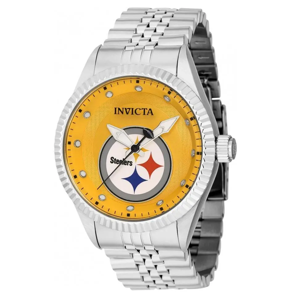 Invicta Nfl Pittsburgh Steelers Men`s 43mm Silver Stainless Quartz Watch 42415