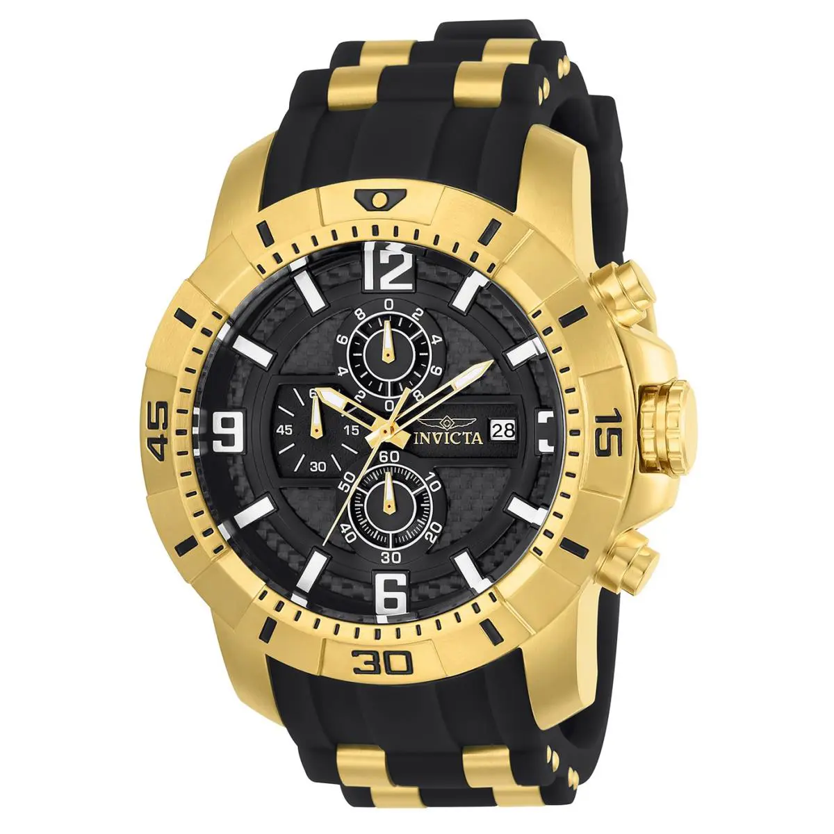 Invicta 24965 Men`s `pro Diver` Quartz 50MM Gold-tone Steel Black Silicone Watch