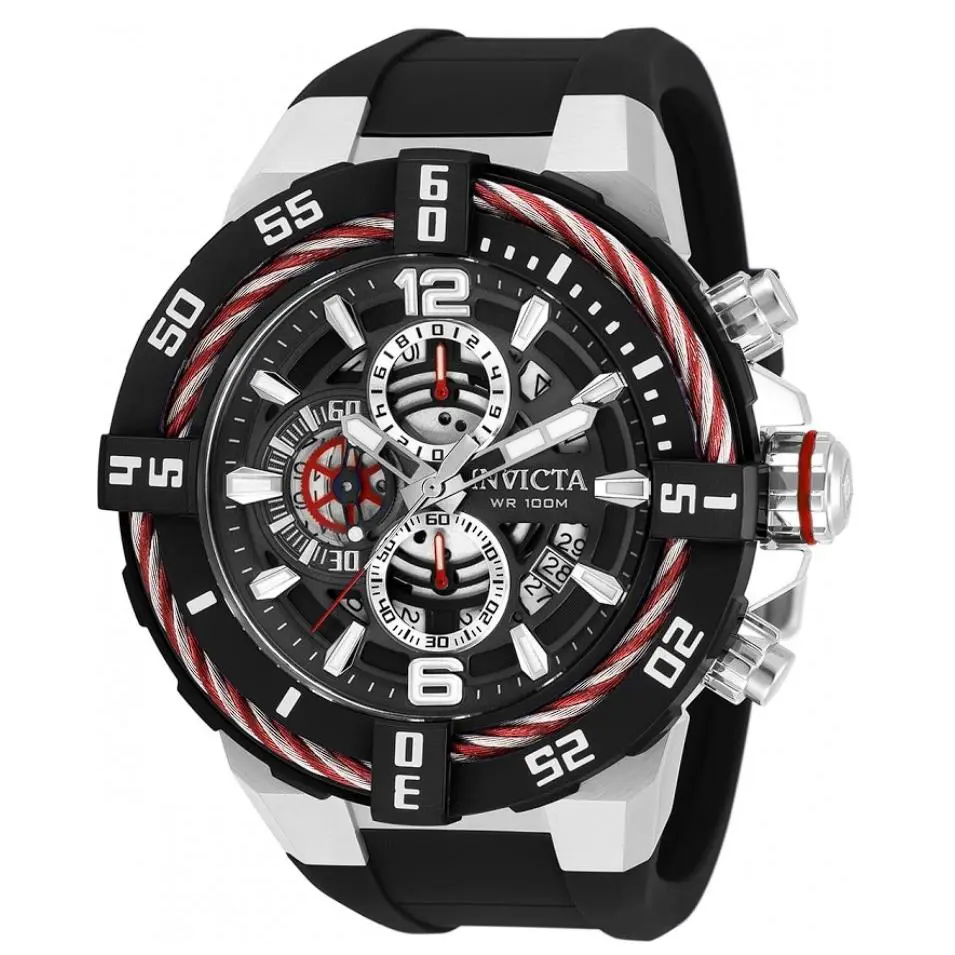 Invicta Bolt Men`s 51mm Twisted Cable Anatomic Chronograph Watch 32734 Rare - Dial: Black, Multicolor, Silver, White, Band: Black, Bezel: Black, Red, Silver