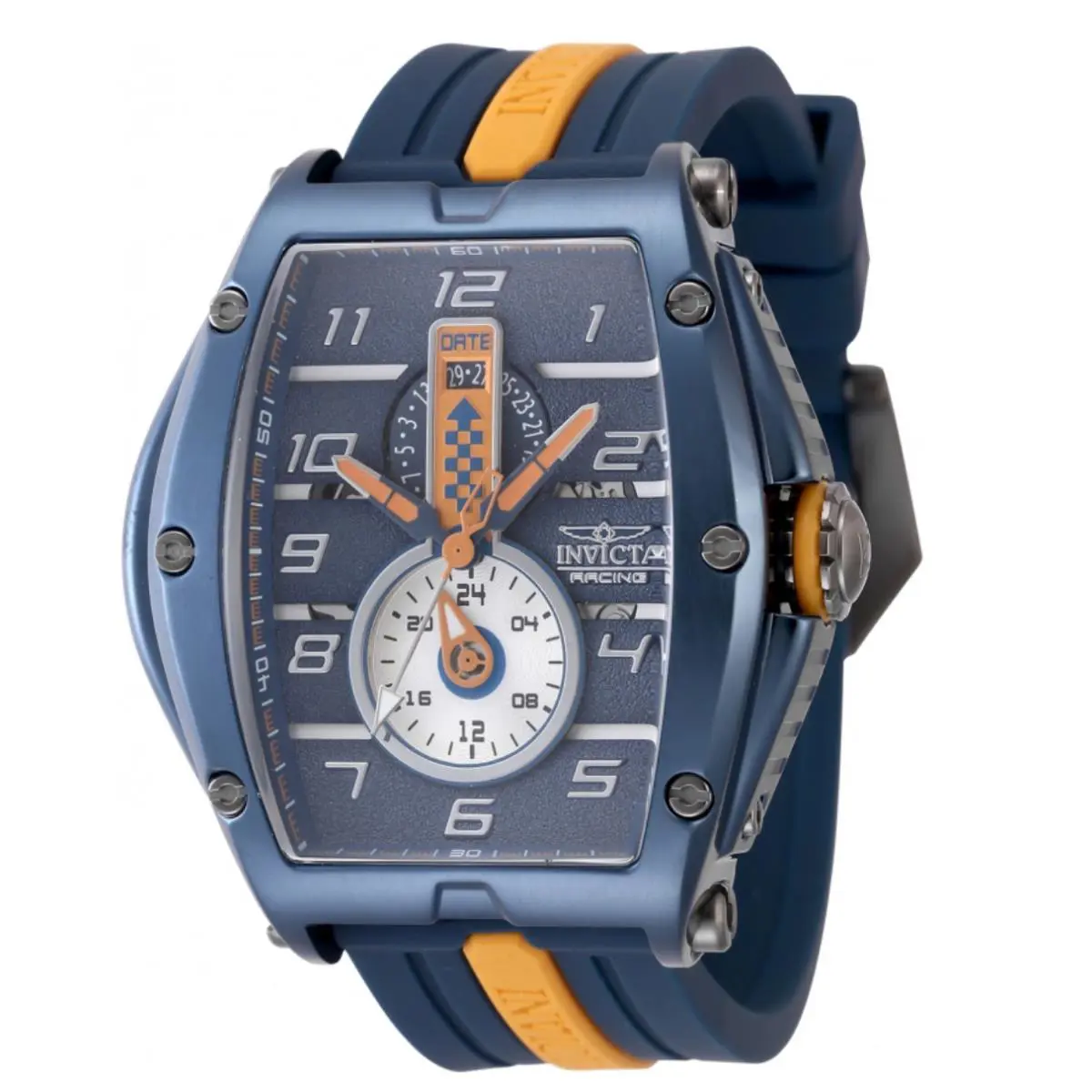 Invicta S1 Rally Diablo Racing Rpm Men`s 50mm Blue Orange Quartz Watch 47388 - Dial: Blue, Gray, Orange, Silver, White, Band: Blue, Orange, Bezel: Blue
