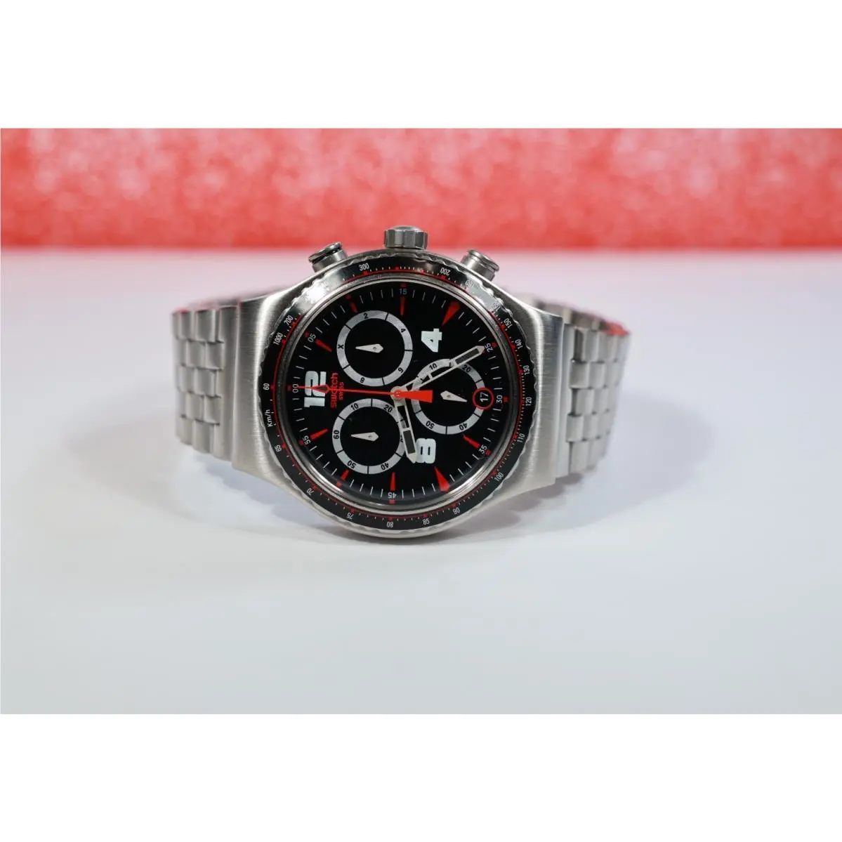 Swiss  Pudong Restyled Stainless Steel YVS404GE 43MM Black Red Silver by Swatch