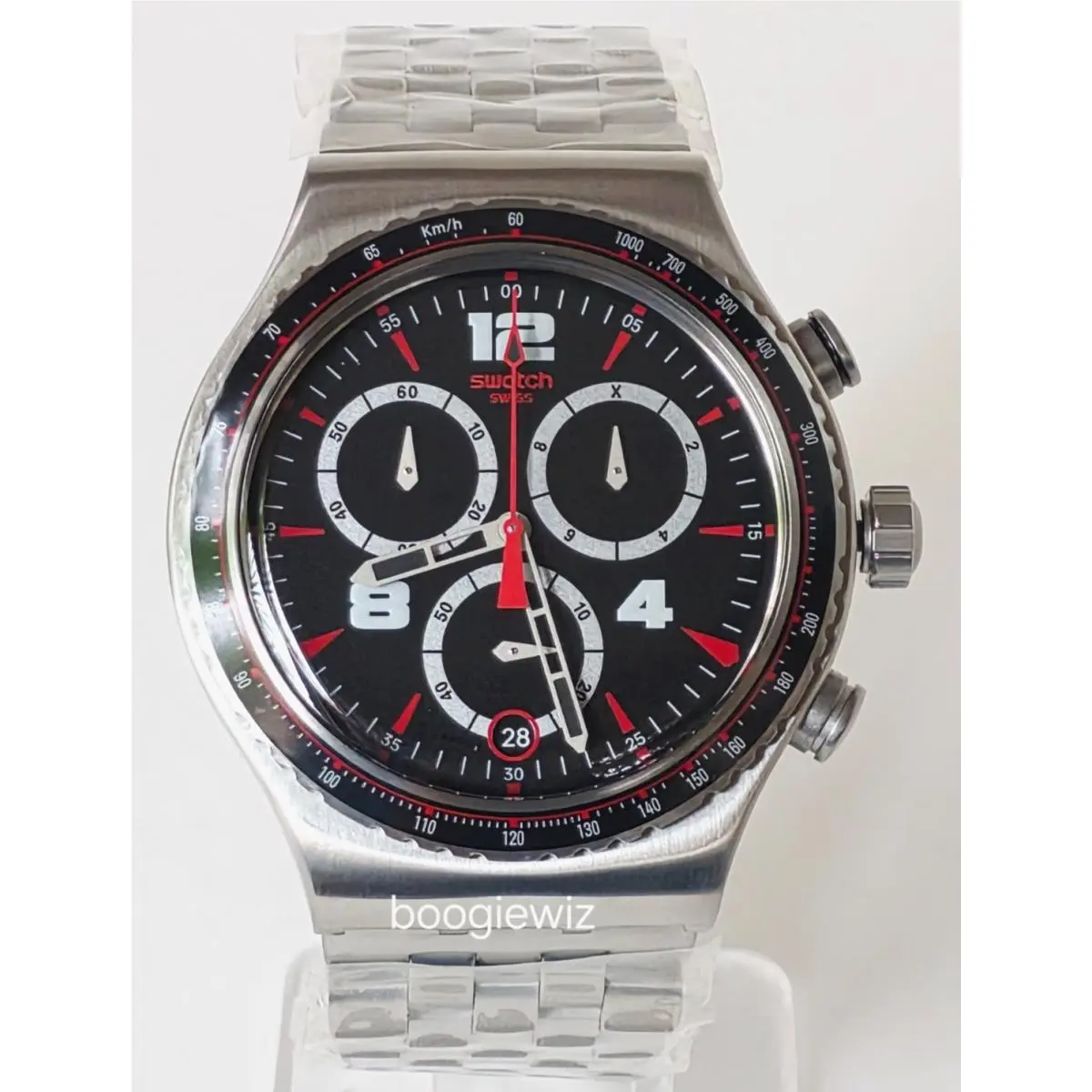 Swiss Pudong Restyled SS Bezel Band Men`s Chrono Watch YVS404GE by Swatch