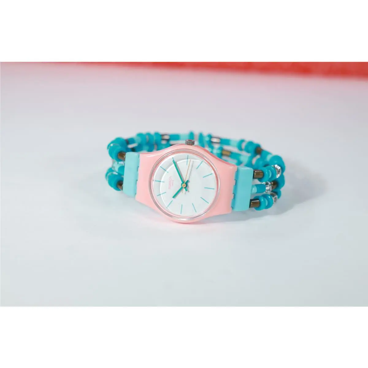 Swiss Swatch Beadround S Ladies Watch LP142B 25MM One Size White Blue Orang