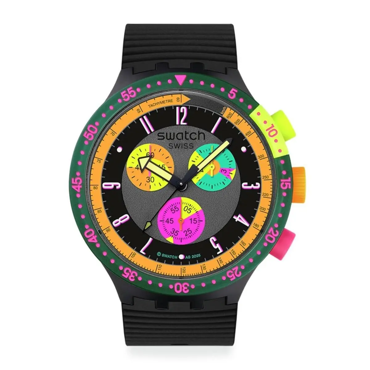 Big Bold Chrono Unisex Casual Watch Polymer Black Quartz Neon Seppia by Swatch
