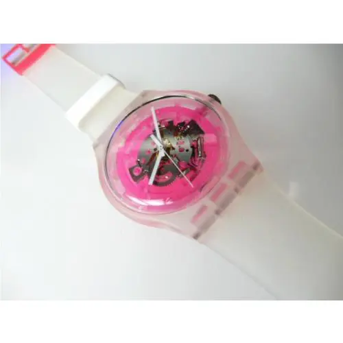 Swatch New Gents Pinkmazing Gents Pink Skeleton Dial Swatch with Silicone Strap Nib-rare