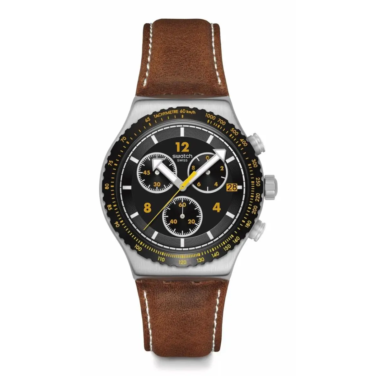 Swatch Unisex Casual Watch Black Stainless Steel Quartz Canyon Chaser