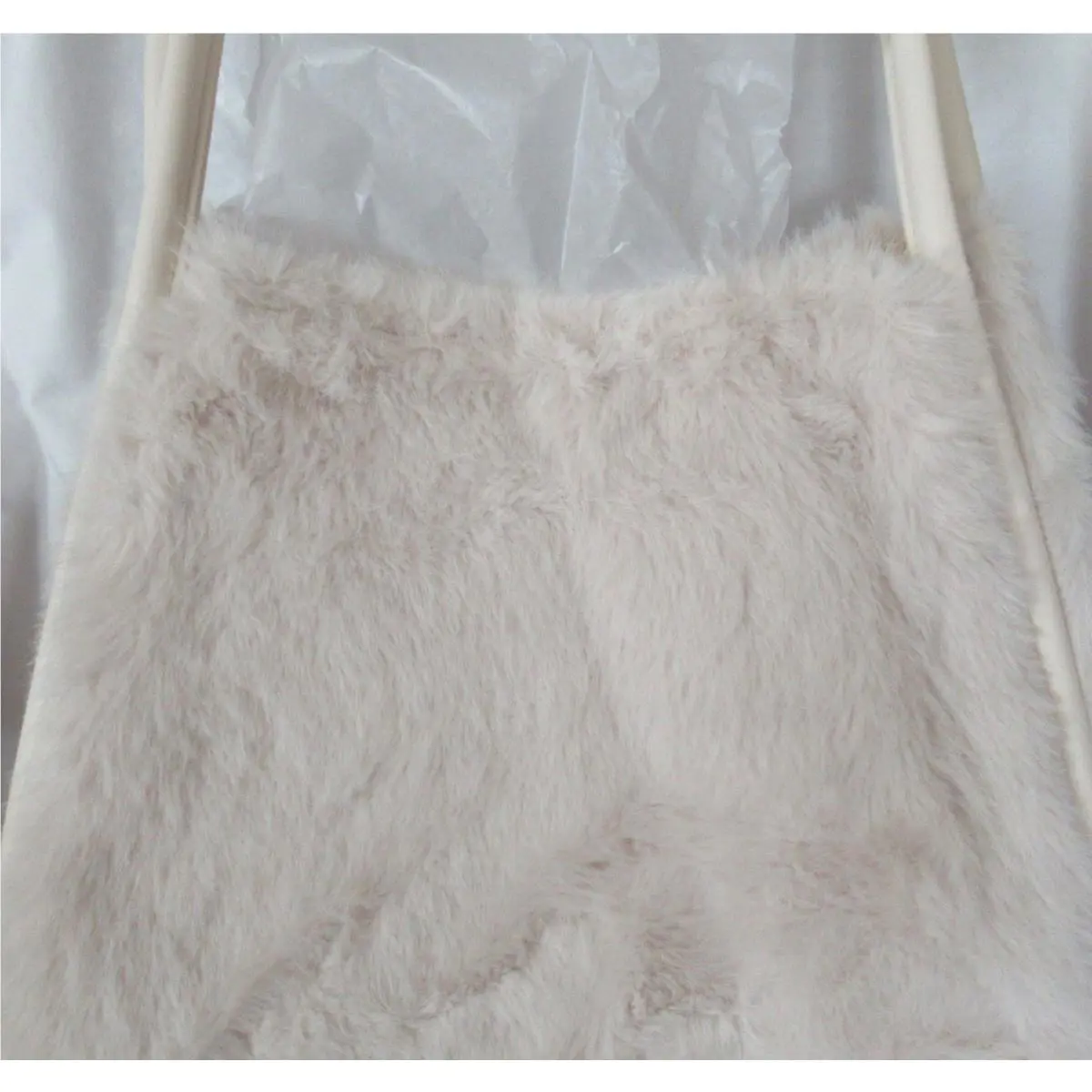 Victoria’s Secret Fur White Cream Tote Purse Bag Gold Logo