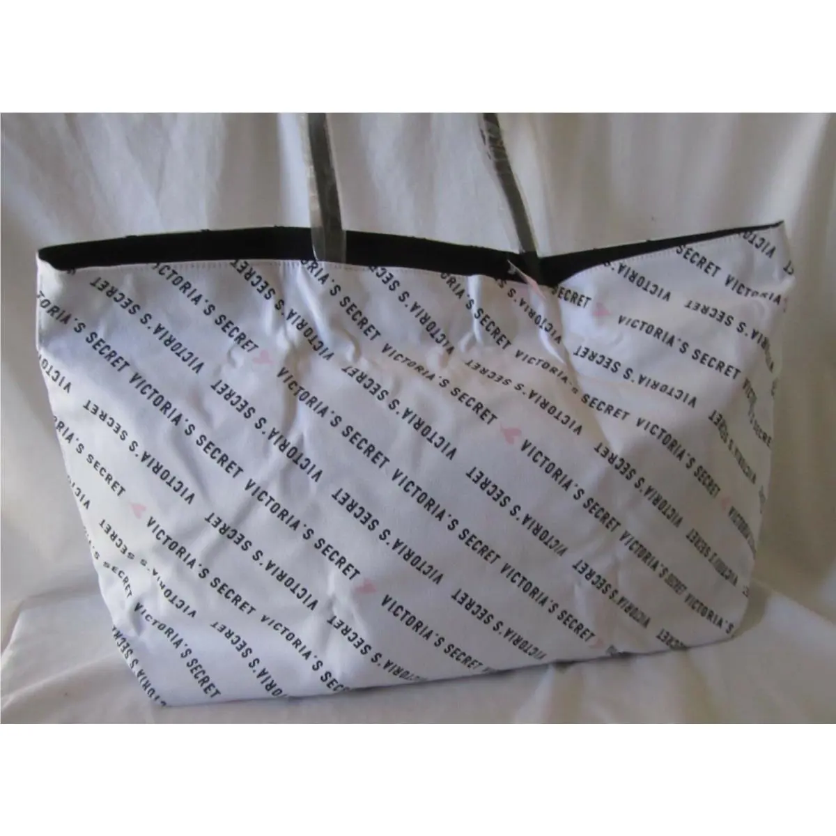 Victoria`s Secret Tote Weekender Beach Pool Bag White w Black VS Name