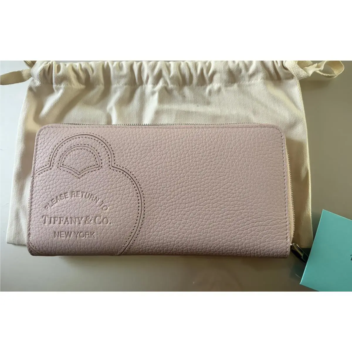 Tiffany Co. Pink Zip-around Wallet w/ Zipper Logo Accents Credit Card