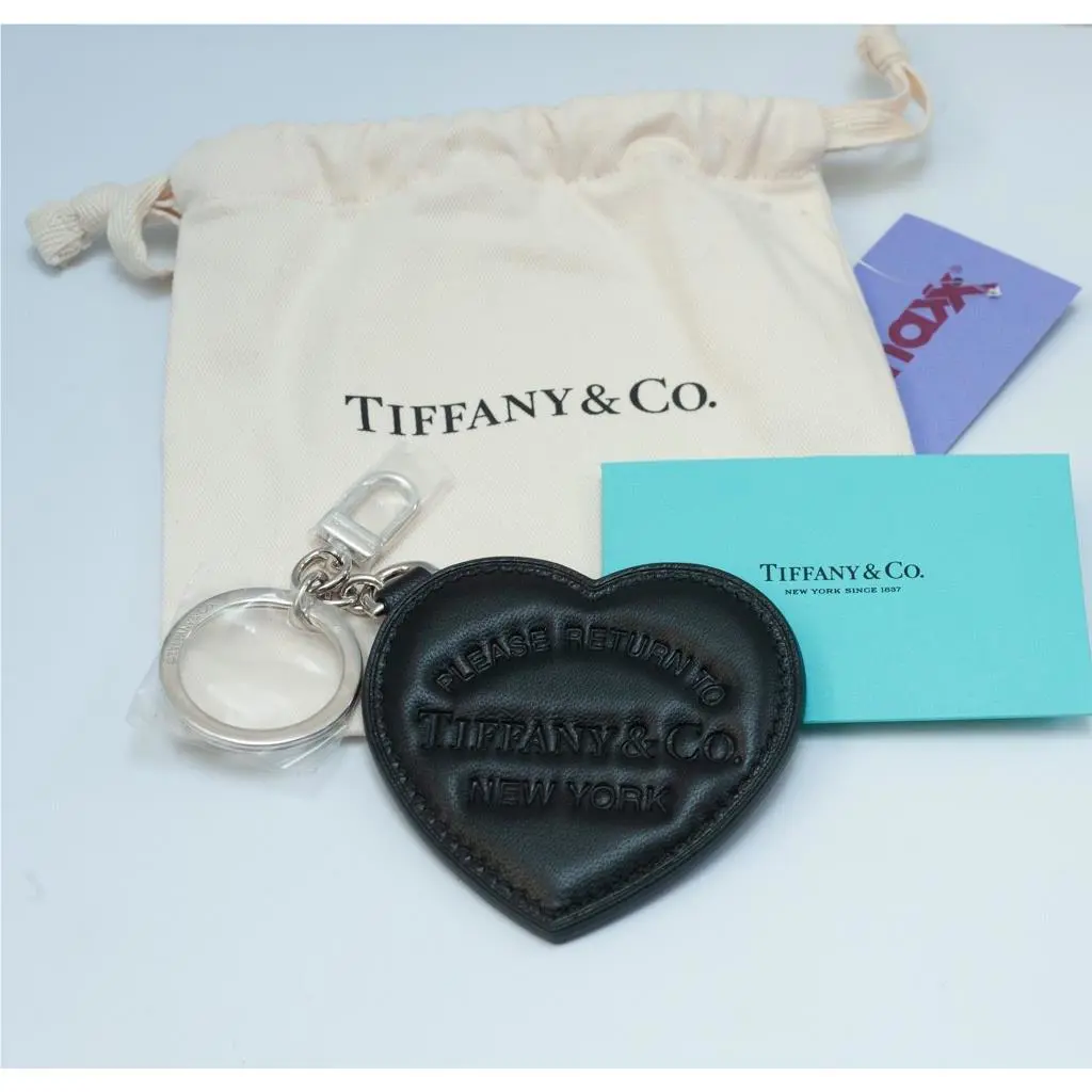 Tiffany Co. Please Return To Tiffany Black Leather Keycha