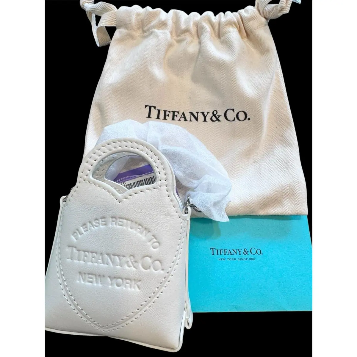 Tiffany Co. Micro Nano Return To Tiffany White Leather Bag Earbud Perfect
