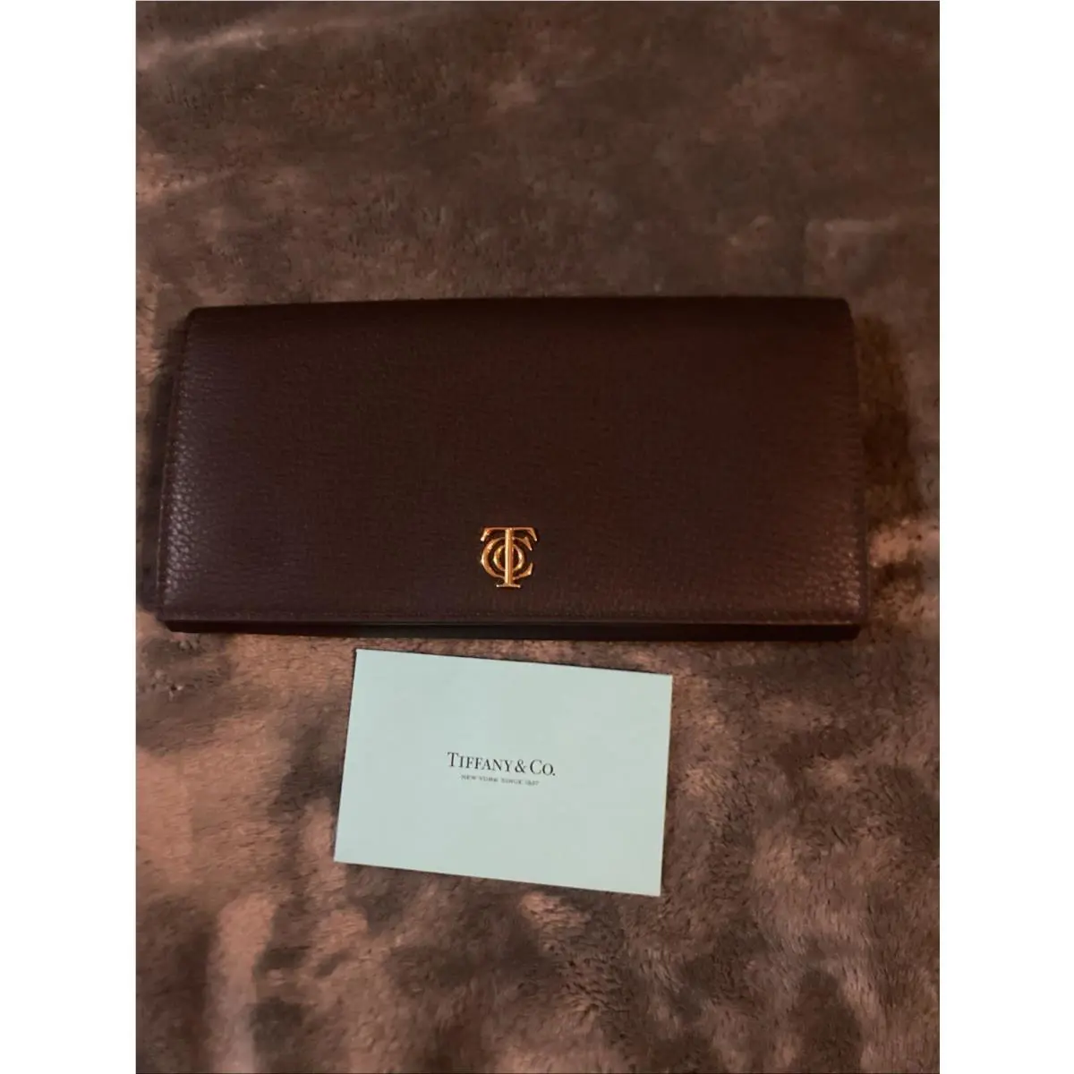 Tiffany Co. Black Leather Flap Long Wallet w/ Snap Closure