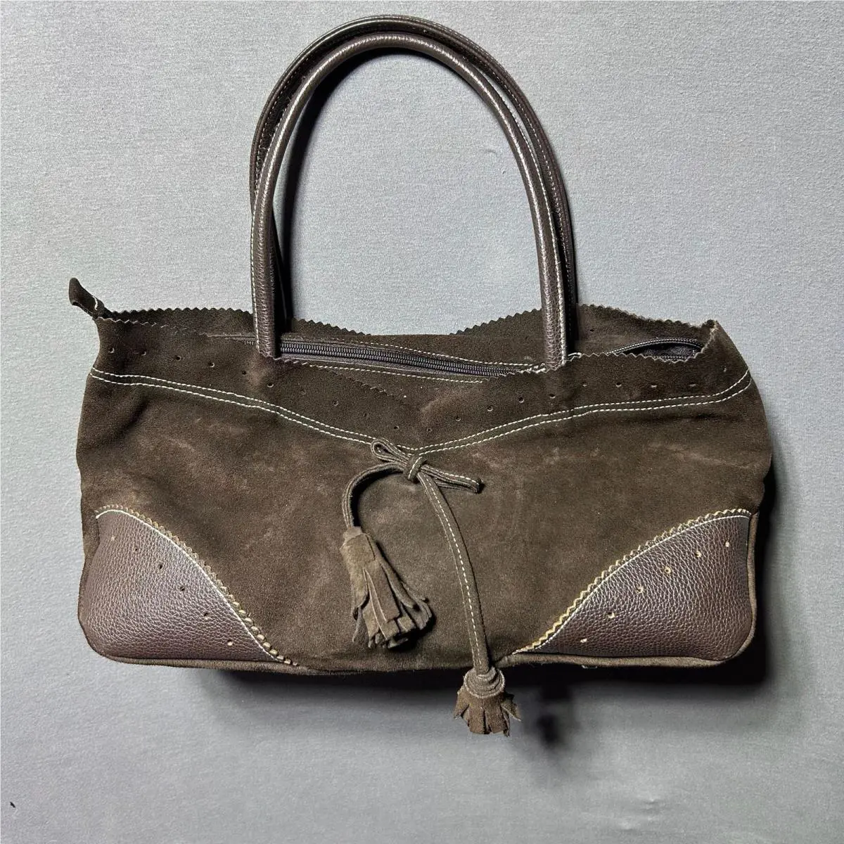 Tiffany Fred Paris Brown Suede and Leather Tassel Handbag Made in France