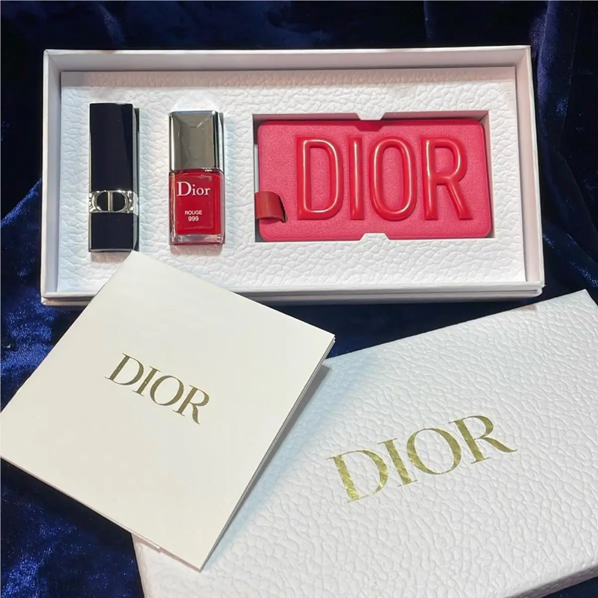 Dior Lipstick 999 Nail Polish 999 and Luggage Tag Gift Set