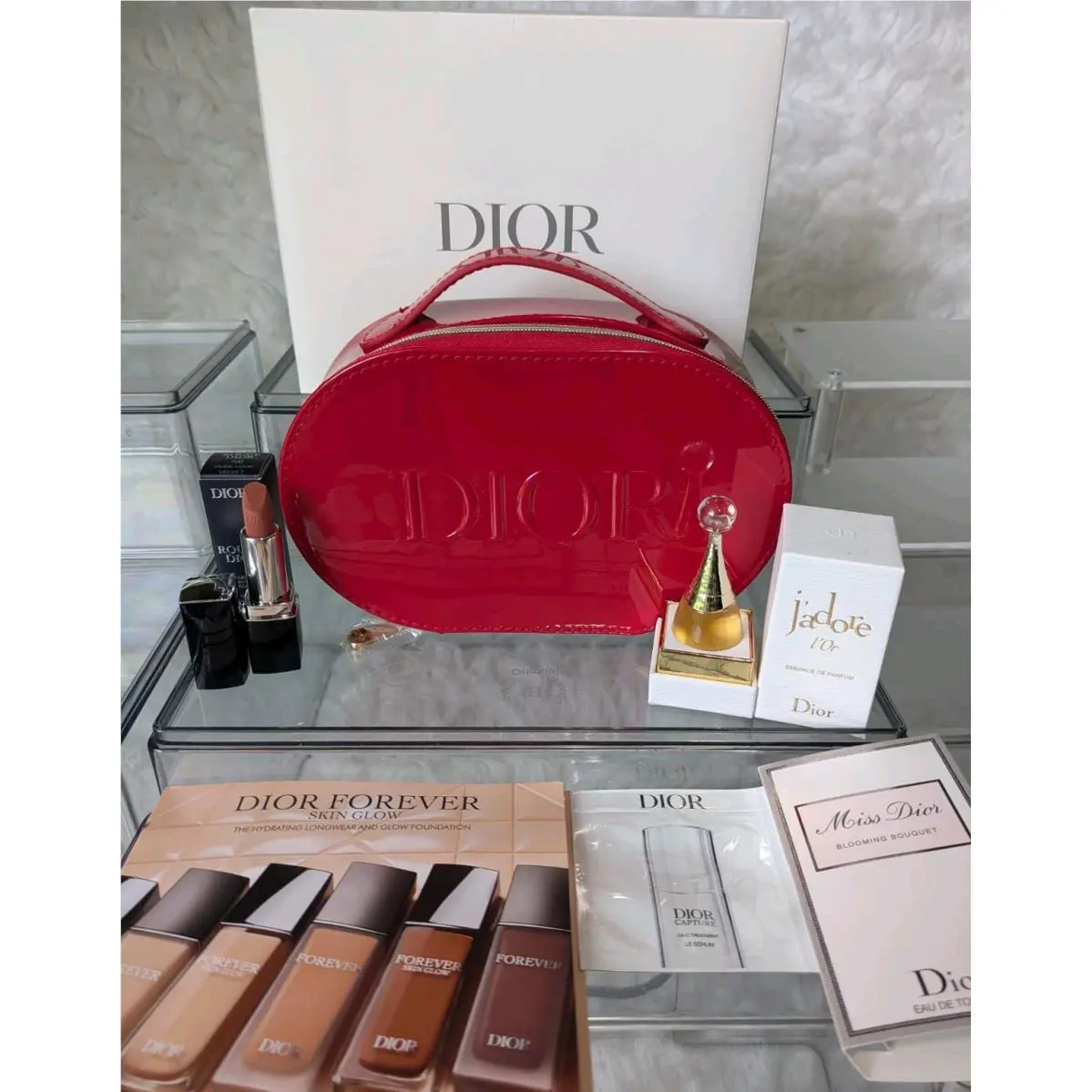 Dior Vanity Train Makeup Case +jadore L`or Essence De Parfum+rouge Dior Lipstick