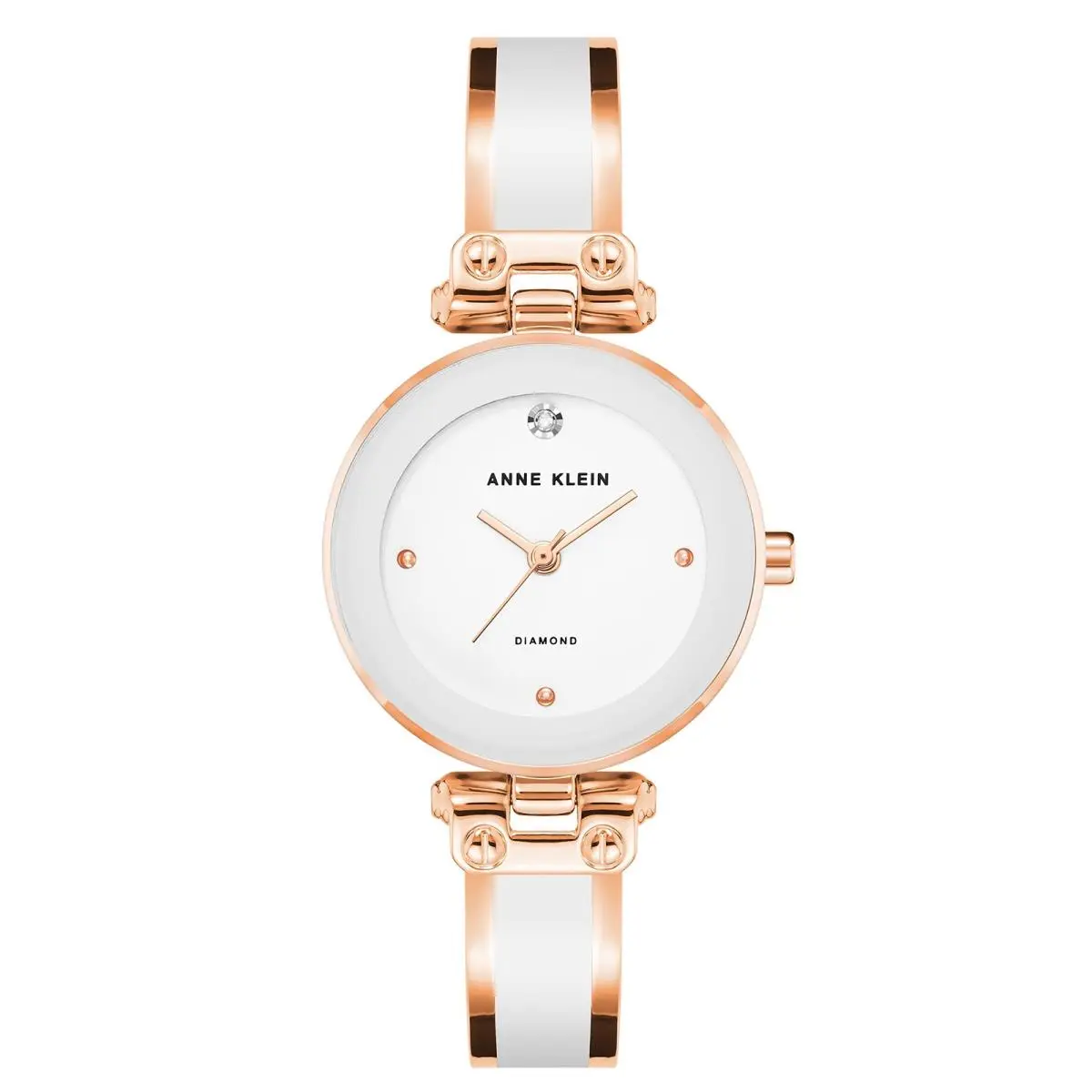 Women`s Diamond Dial Bangle Watch White/rose Gold by Anne Klein