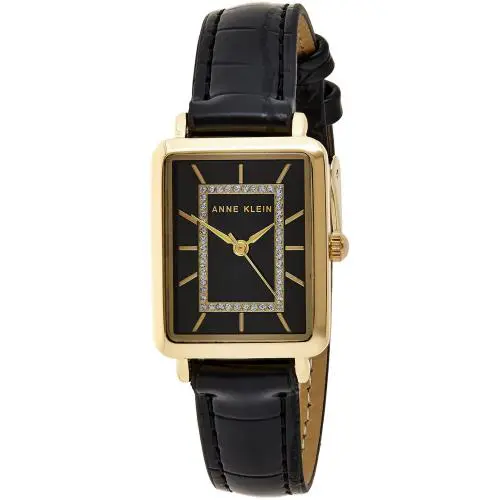 Anne Klein Women`s Glitter Accented Croco-grain Strap Watch Black/gold
