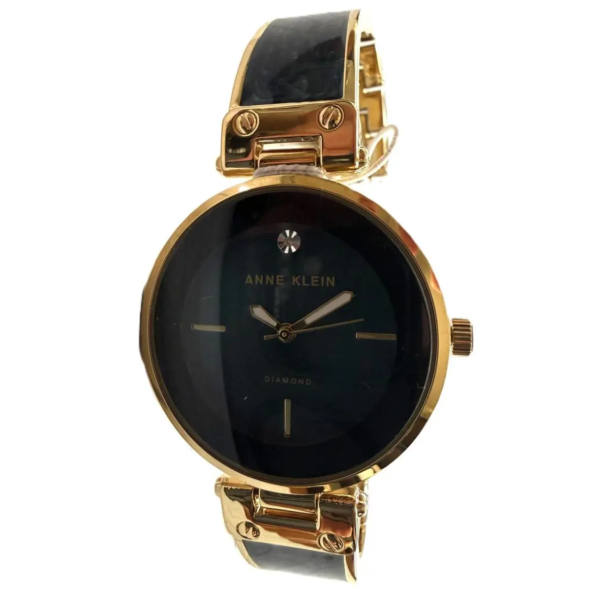 Anne Klein AK/2512 Women`s Diamond Dial Gold Tone/teal Enamel Half Bangle Watch